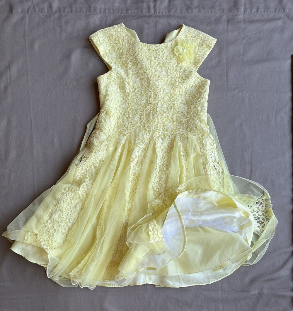 Jona Michelle Girls 12 Yellow Lace Tulle Dress Flower Girl Wedding Formal